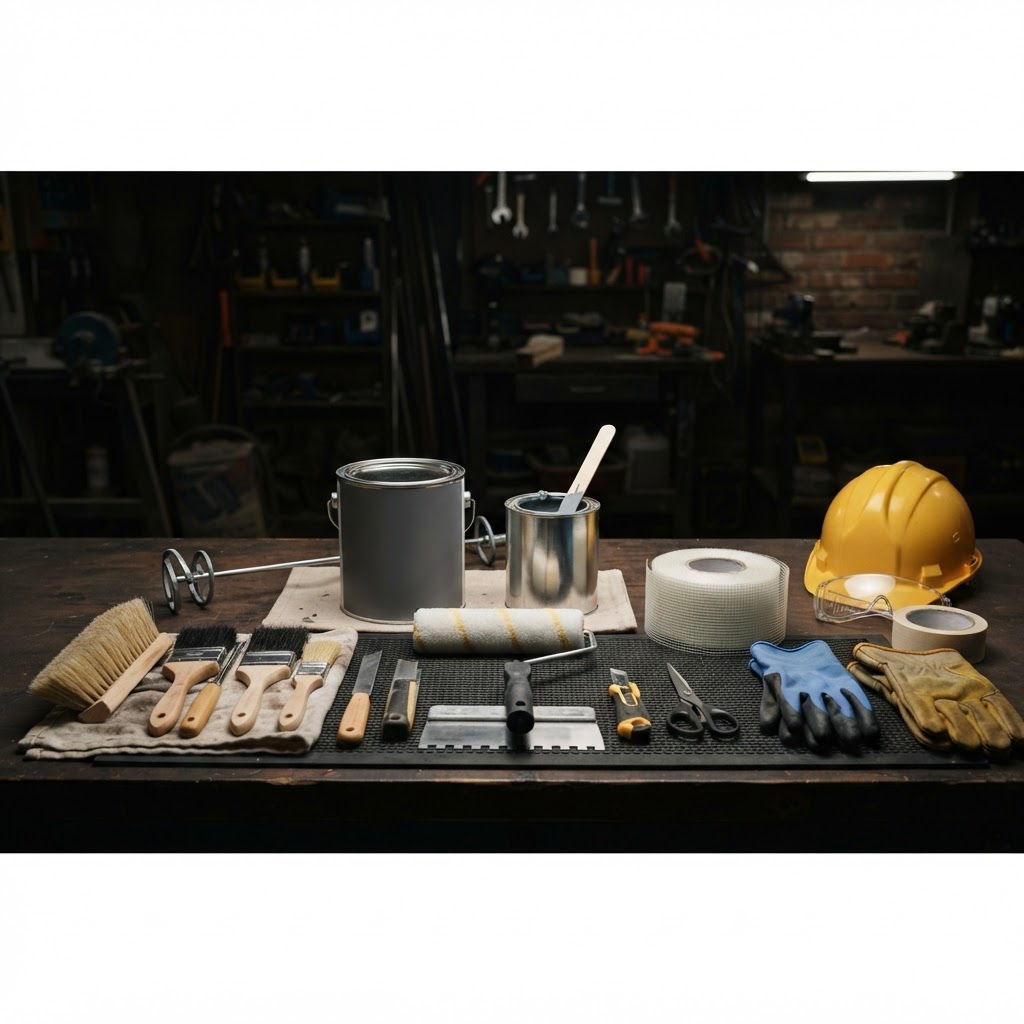 Professional waterproofing equipment and tools ready for a job